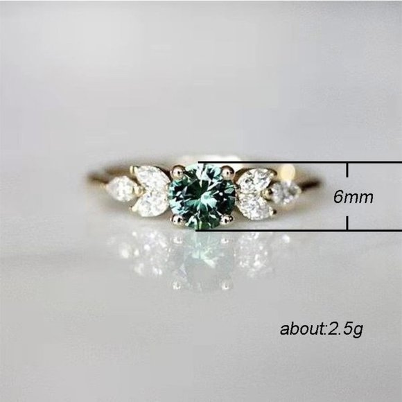 Flower Olive Green Round Marquis Gemstone Zircon Rings for Women, PD129 - Picture 9 of 9